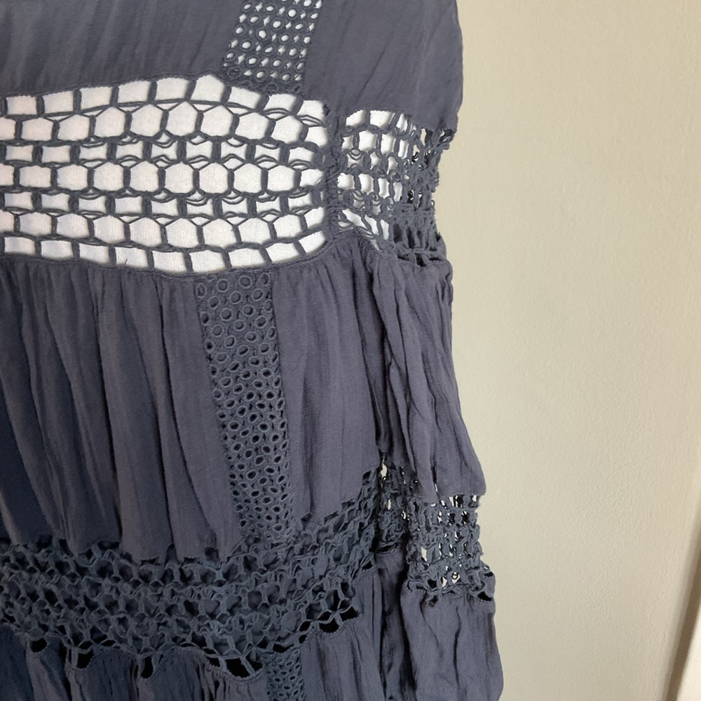 ASOS EDITION Charcoal Gray Crochet Trim Drop Waist Maxi Dress 4 Cotton Boho - Picture 5 of 10
